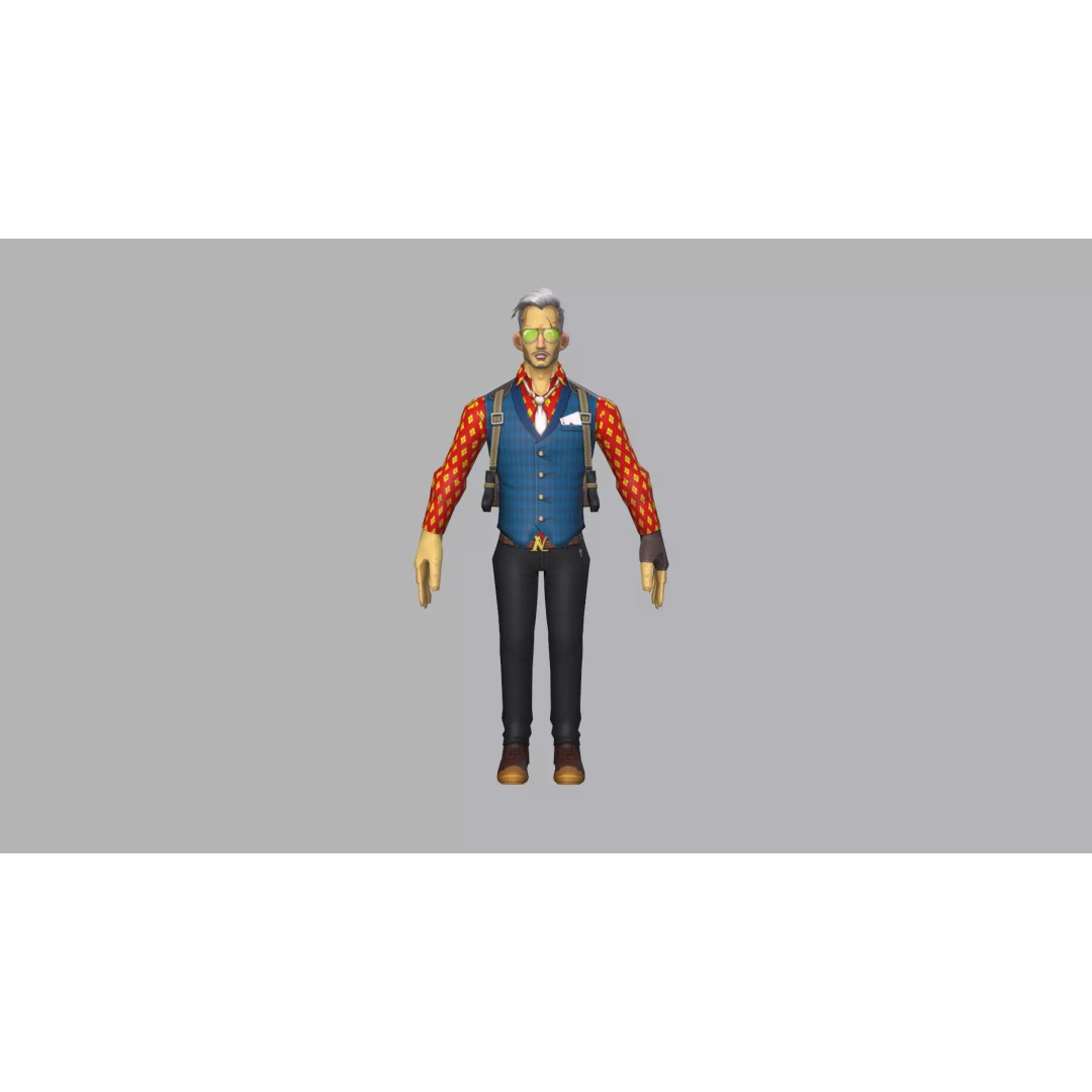 Male Gambler 3D Model – Low Poly Character Vest Game Asset, FBX - View 12