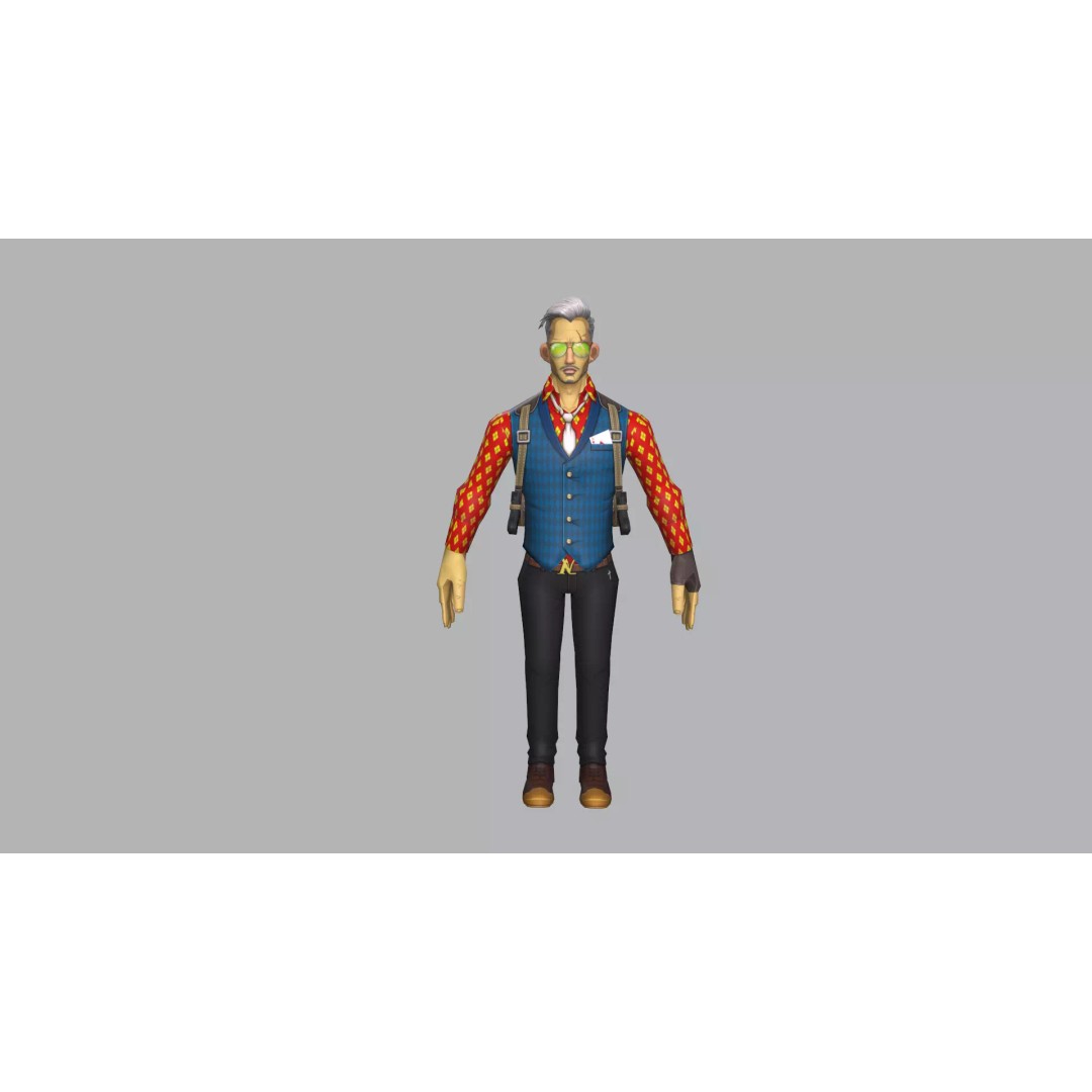 Male Gambler 3D Model – Low Poly Character Vest Game Asset, FBX - View 2