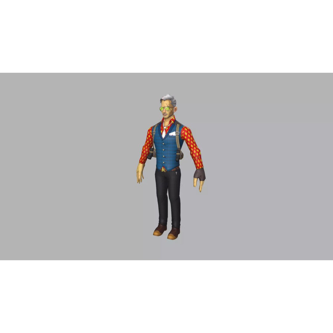 Male Gambler 3D Model – Low Poly Character Vest Game Asset, FBX - View 3