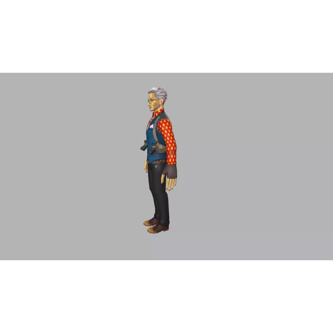 Male Gambler 3D Model – Low Poly Character Vest Game Asset, FBX - View 4