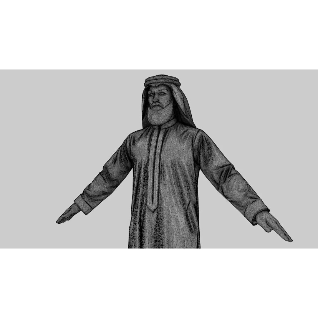 Arab Male T-Pose 3D Model – Low Poly Game Asset, FBX, PBR Textures