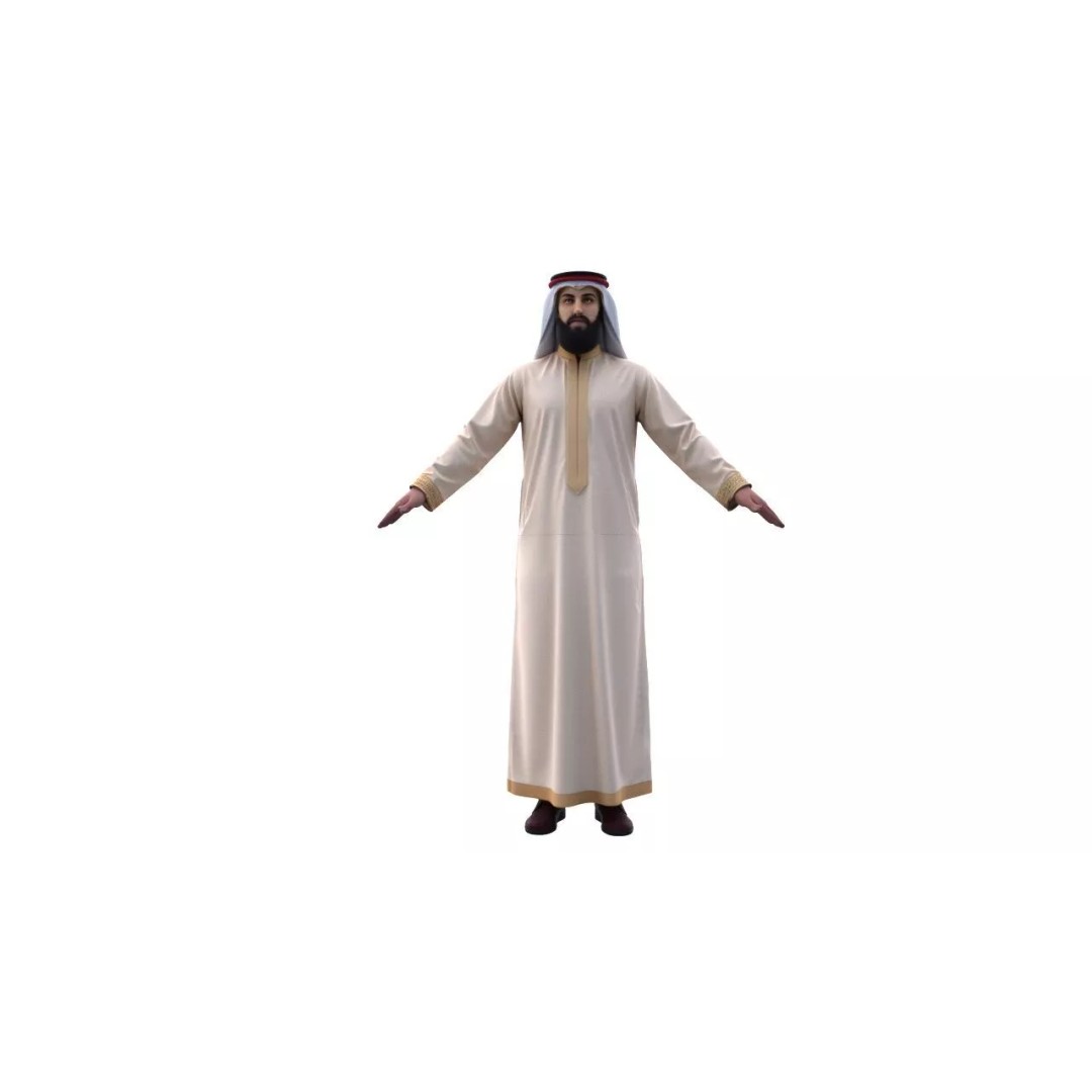 Arab Male T-Pose 3D Model – Low Poly Game Asset, FBX, PBR Textures - View 2