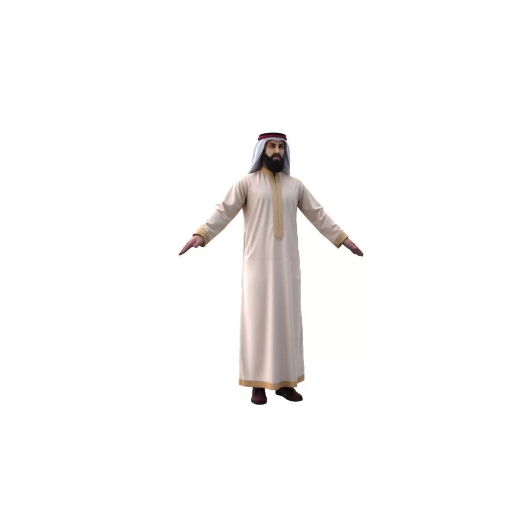 Arab Male T-Pose 3D Model – Low Poly Game Asset, FBX, PBR Textures - View 3