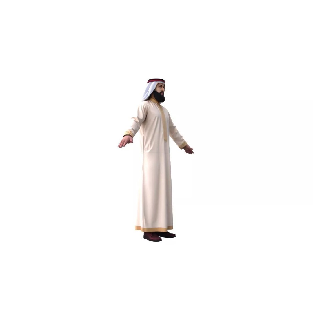 Arab Male T-Pose 3D Model – Low Poly Game Asset, FBX, PBR Textures - View 4