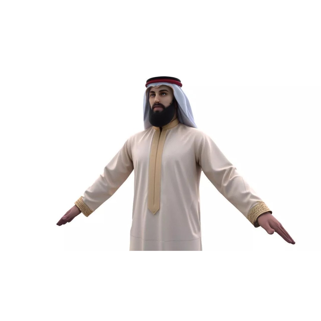 Arab Male T-Pose 3D Model – Low Poly Game Asset, FBX, PBR Textures - View 7