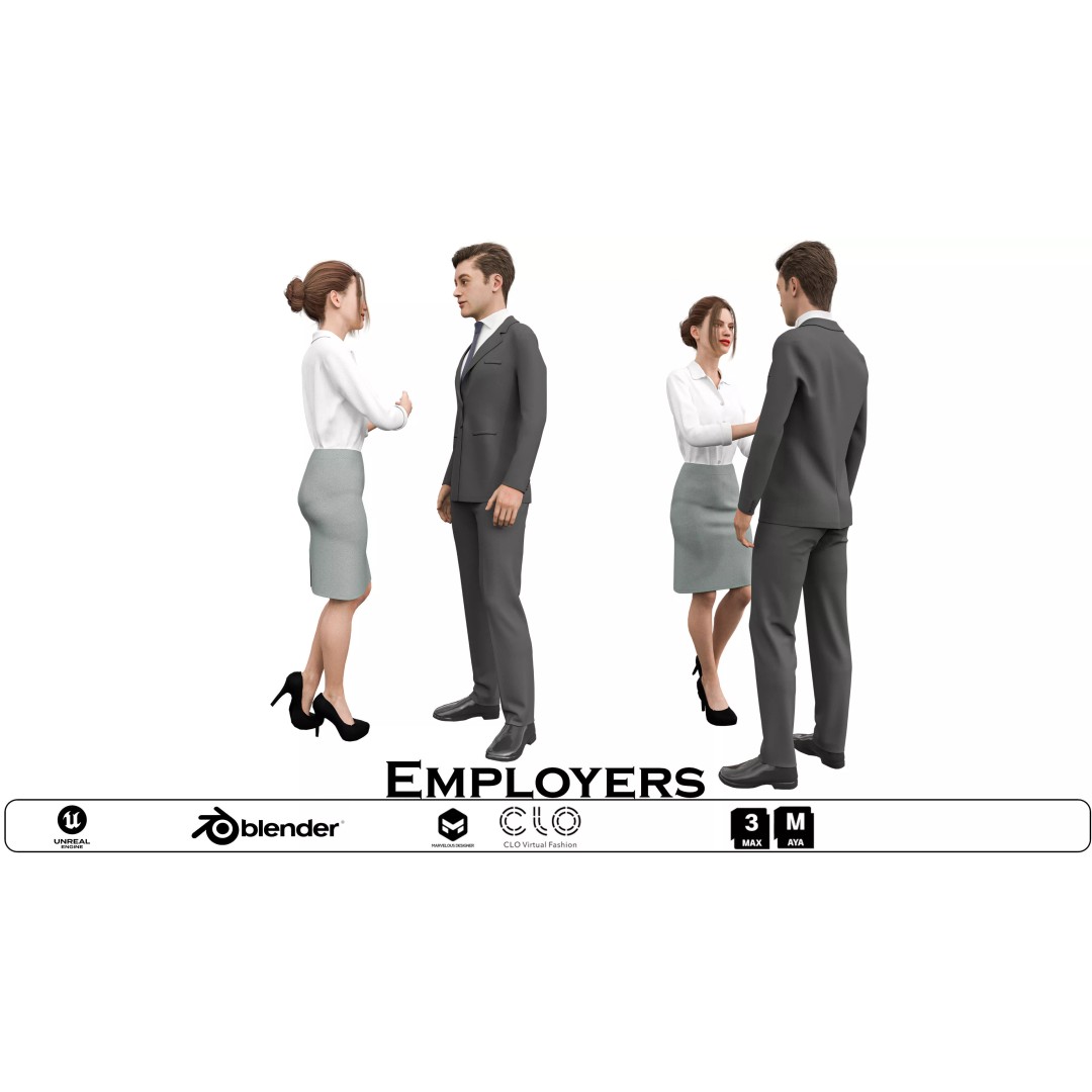Employers 3D Model – Low Poly Business Characters, FBX, OBJ - View 2