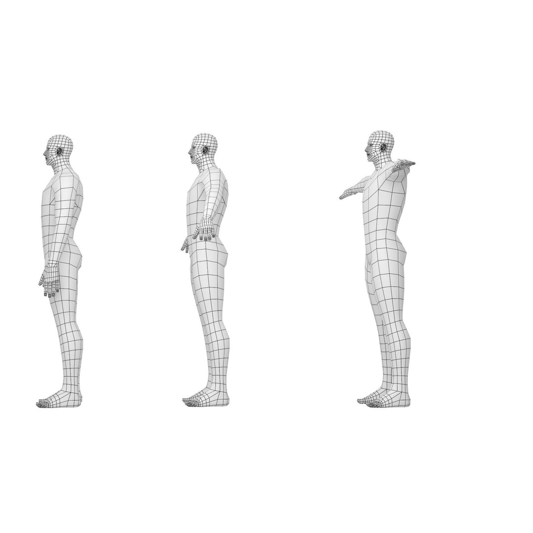 Male Hero 3D Model – Low Poly Base Mesh in Three Poses, FBX - View 10