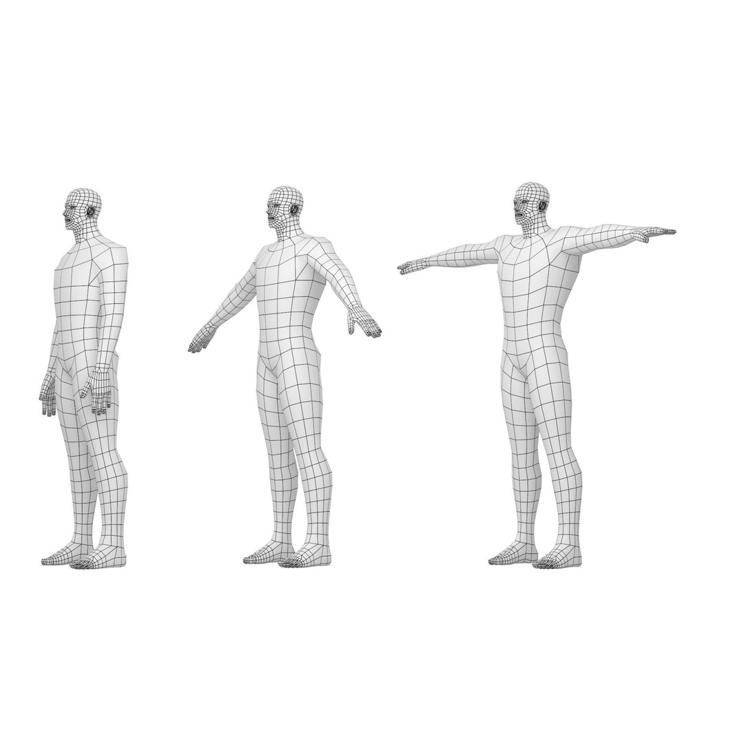 Male Hero 3D Model – Low Poly Base Mesh in Three Poses, FBX - View 11