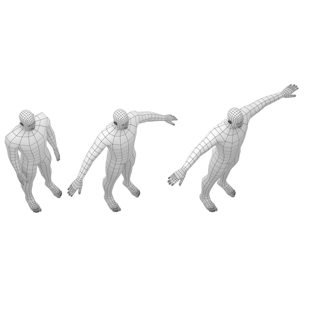 Male Hero 3D Model – Low Poly Base Mesh in Three Poses, FBX - View 12