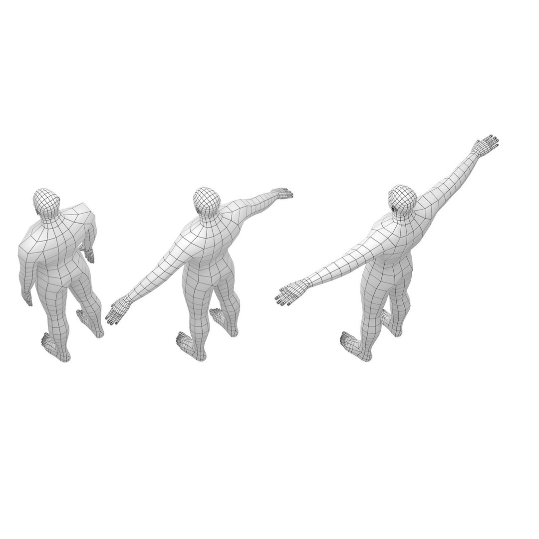 Male Hero 3D Model – Low Poly Base Mesh in Three Poses, FBX - View 13