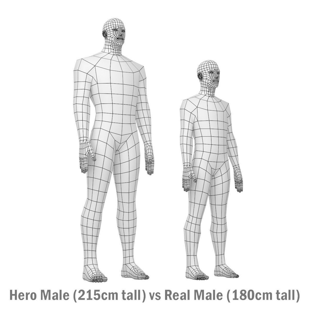 Male Hero 3D Model – Low Poly Base Mesh in Three Poses, FBX - View 19