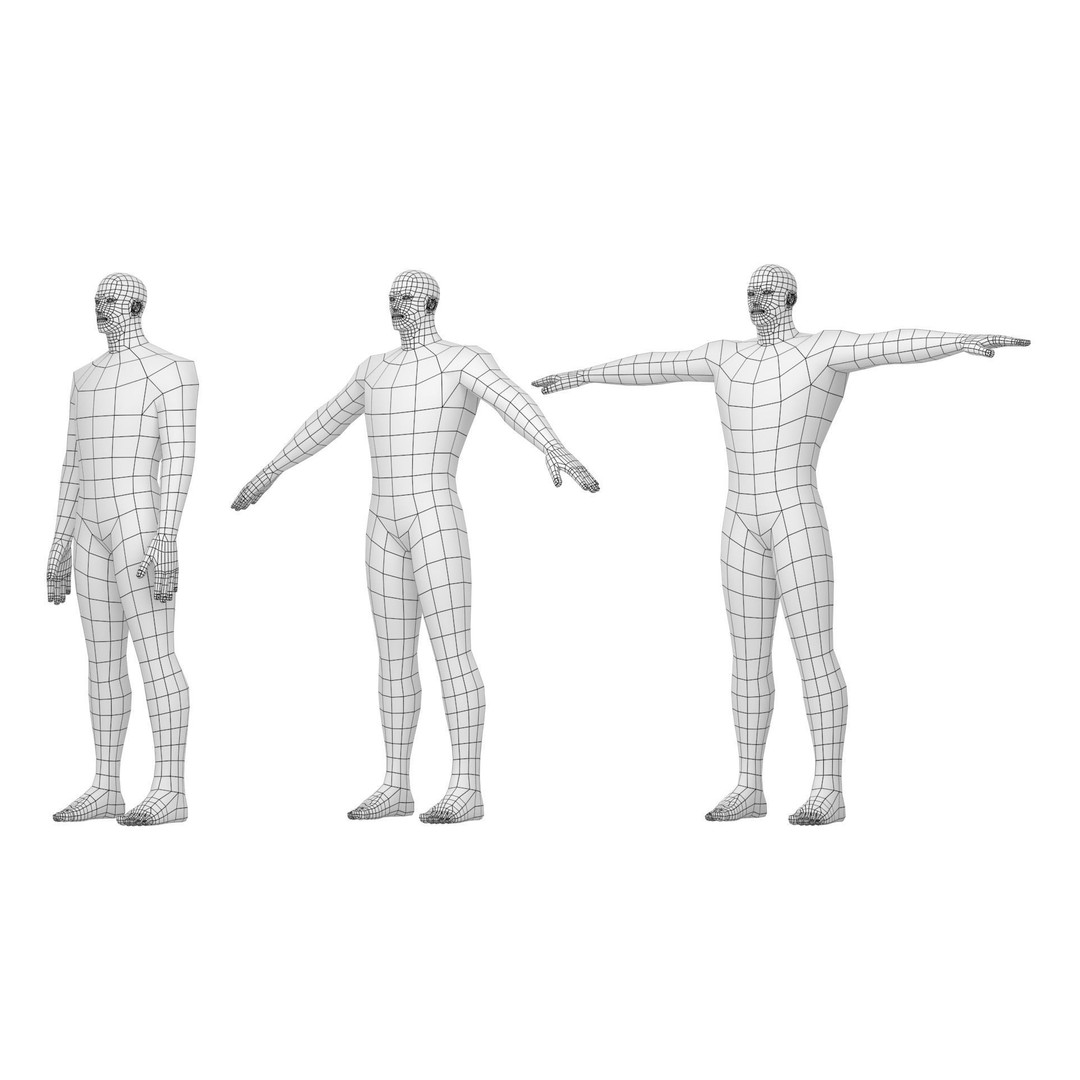 Male Hero 3D Model – Low Poly Base Mesh in Three Poses, FBX - View 3