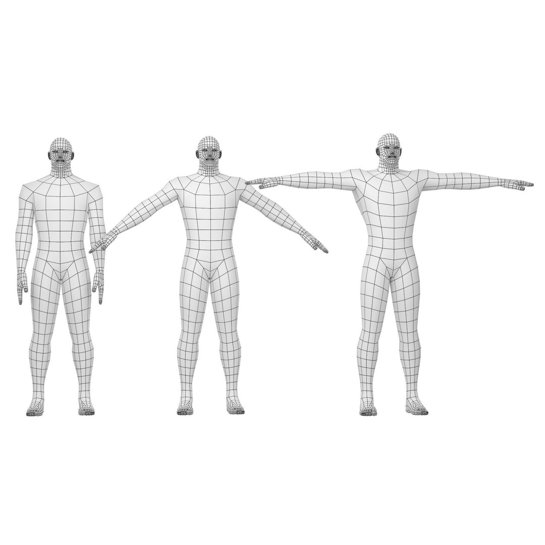 Male Hero 3D Model – Low Poly Base Mesh in Three Poses, FBX - View 4
