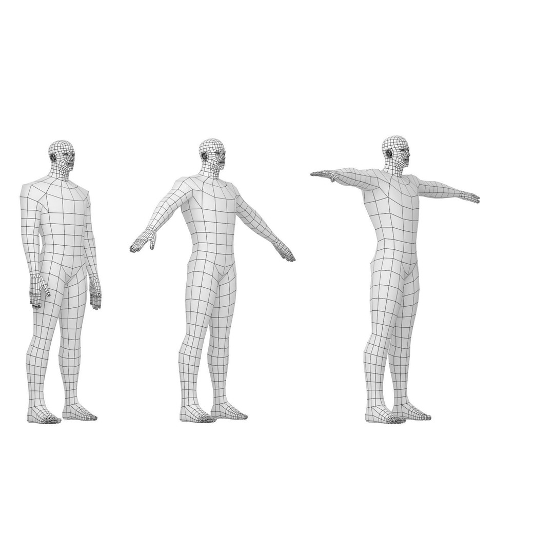 Male Hero 3D Model – Low Poly Base Mesh in Three Poses, FBX - View 5