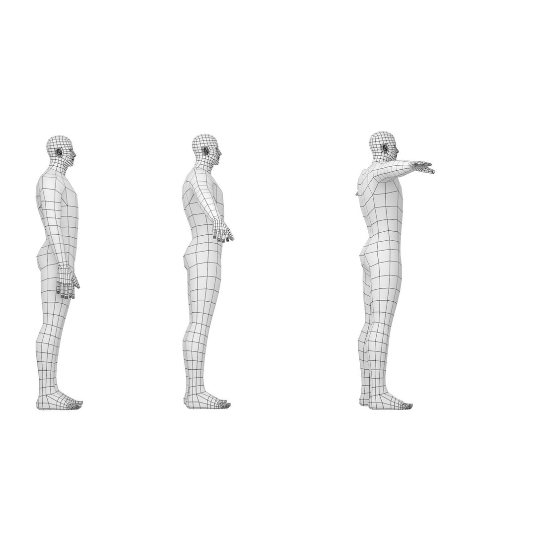 Male Hero 3D Model – Low Poly Base Mesh in Three Poses, FBX - View 6