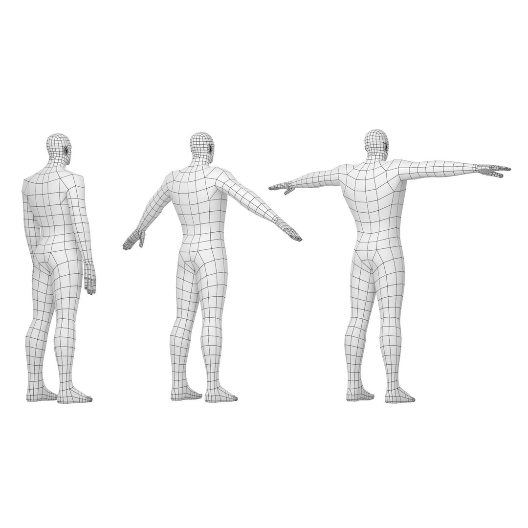 Male Hero 3D Model – Low Poly Base Mesh in Three Poses, FBX - View 7