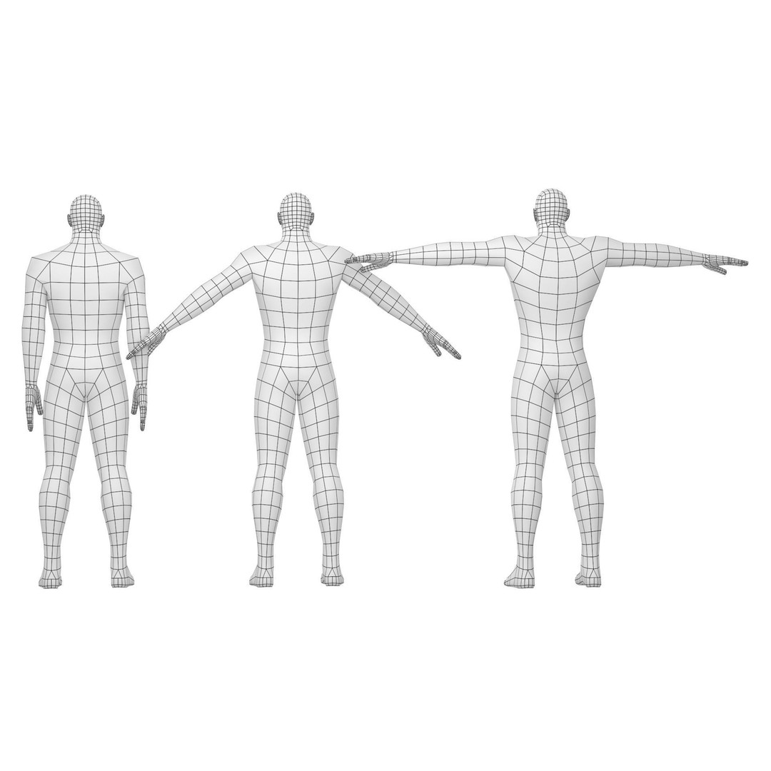Male Hero 3D Model – Low Poly Base Mesh in Three Poses, FBX - View 8