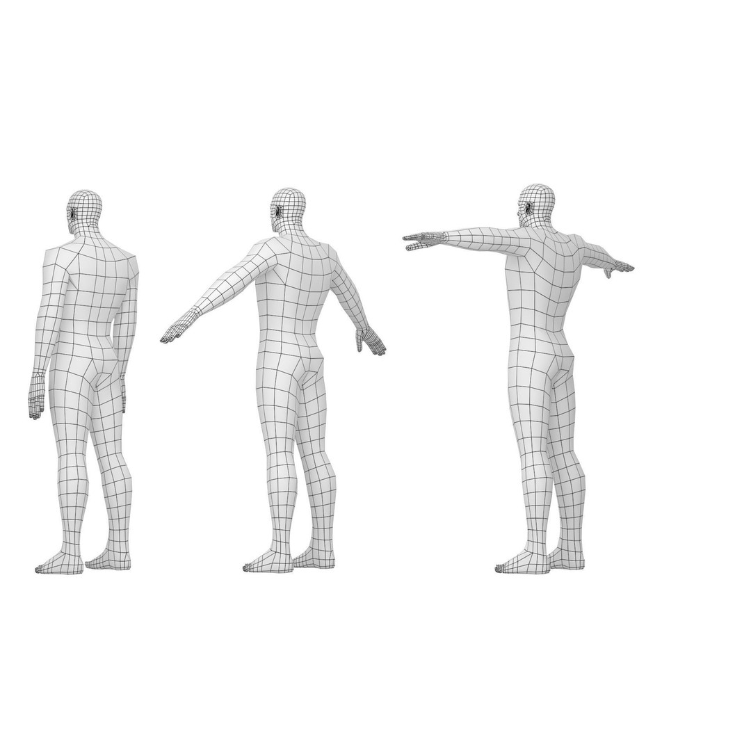 Male Hero 3D Model – Low Poly Base Mesh in Three Poses, FBX - View 9