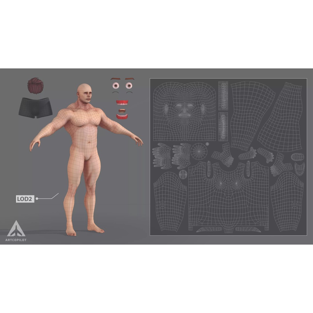 Muscle Character 3D Model – Low Poly Semi-Realistic Game Asset, FBX