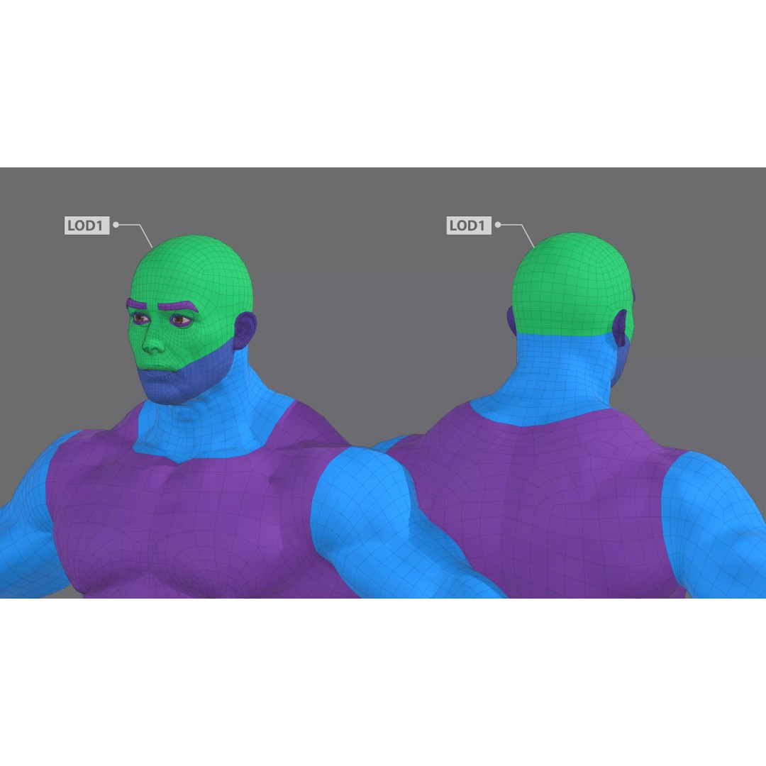 Muscle Character 3D Model – Low Poly Semi-Realistic Game Asset, FBX - View 10