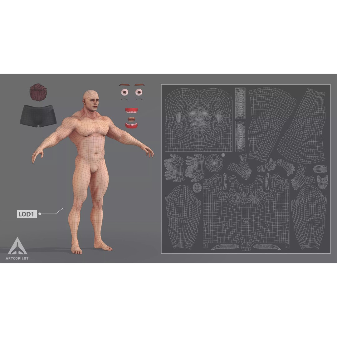 Muscle Character 3D Model – Low Poly Semi-Realistic Game Asset, FBX - View 13