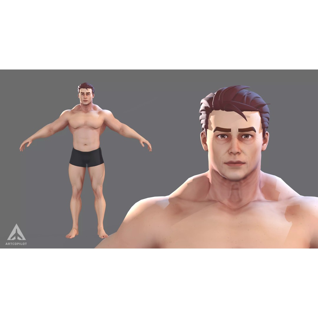 Muscle Character 3D Model – Low Poly Semi-Realistic Game Asset, FBX - View 2