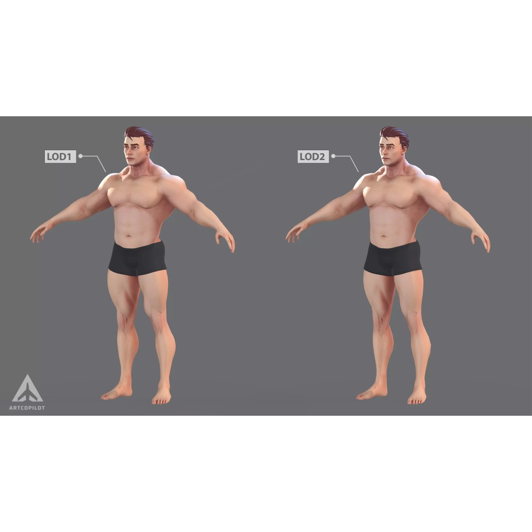 Muscle Character 3D Model – Low Poly Semi-Realistic Game Asset, FBX - View 3