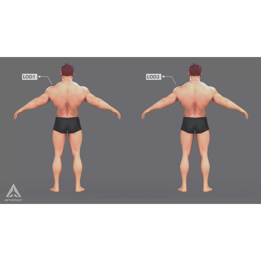 Muscle Character 3D Model – Low Poly Semi-Realistic Game Asset, FBX - View 5