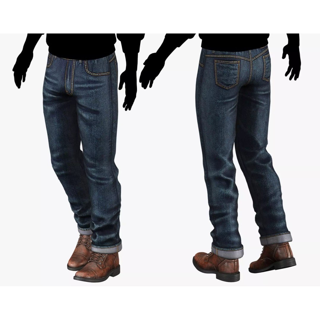 Male Casual Jeans 3D Model – Game-Ready Low Poly PBR Asset for Unity/Unreal - View 3