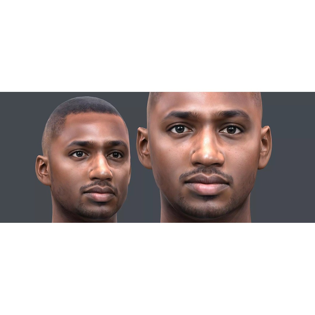 Realistic Male Head 3D Model – Low Poly Game Ready with PBR Textures - View 2