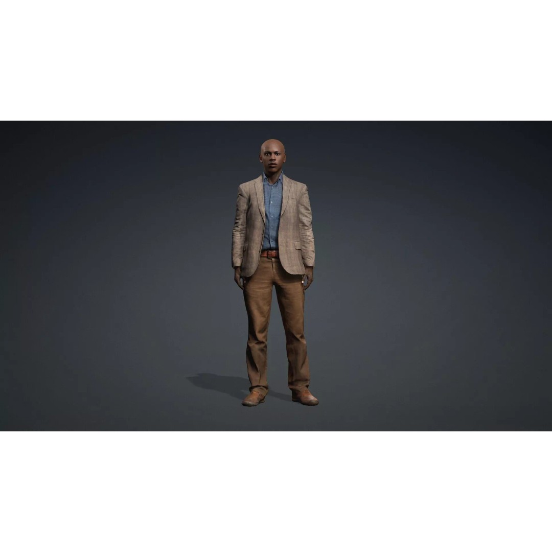 Black Male Character 3D Model – Game Ready Rigged Asset, FBX - View 3