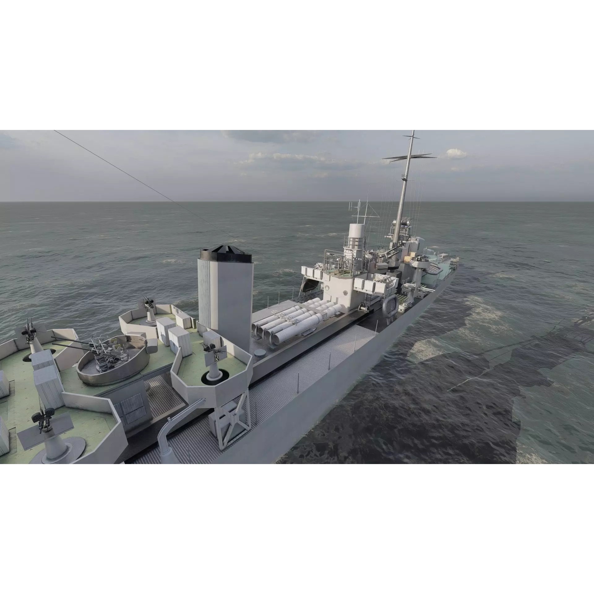WW2 US Navy Destroyer - Game-Ready 3D Model - View 13