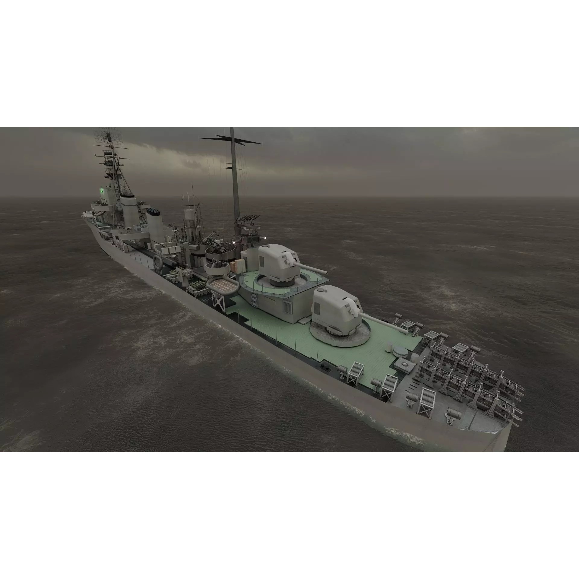 WW2 US Navy Destroyer - Game-Ready 3D Model - View 39