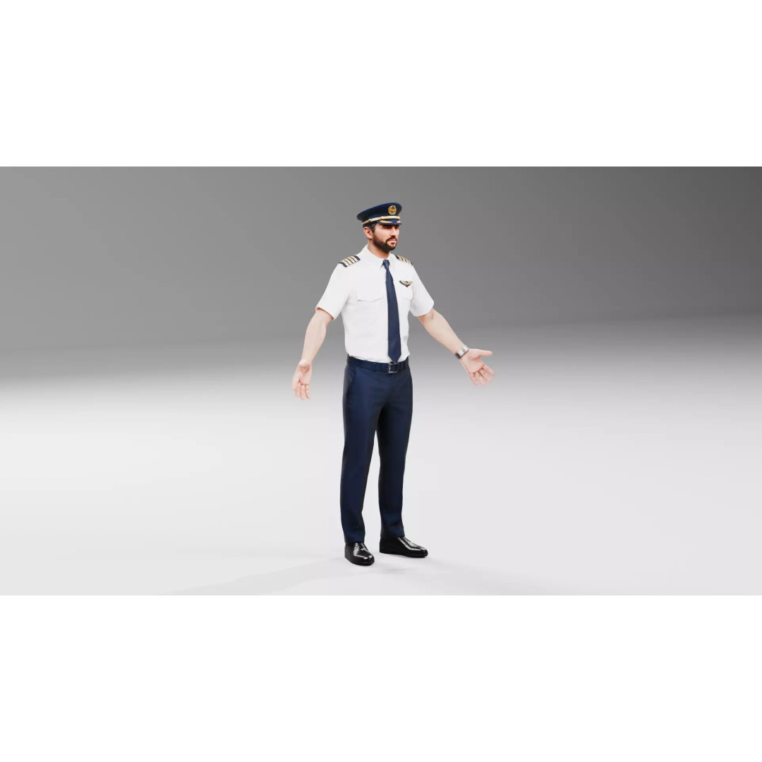Commercial Airline Pilot Character 3D Model – Low Poly Rigged Game Asset, FBX, OBJ