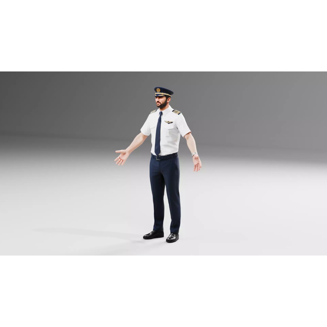 Commercial Airline Pilot Character 3D Model – Low Poly Rigged Game Asset, FBX, OBJ - View 10