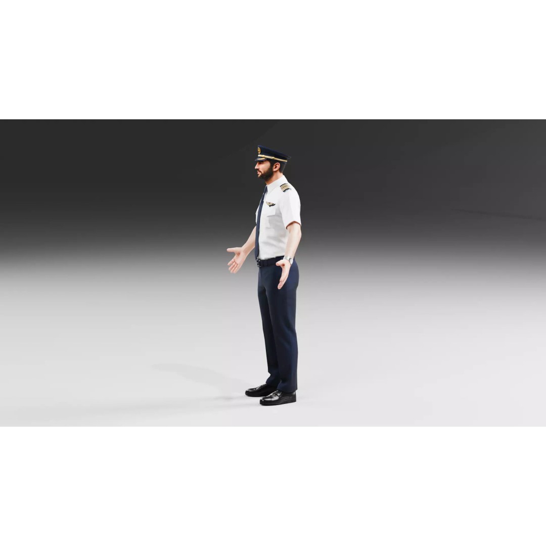 Commercial Airline Pilot Character 3D Model – Low Poly Rigged Game Asset, FBX, OBJ - View 11