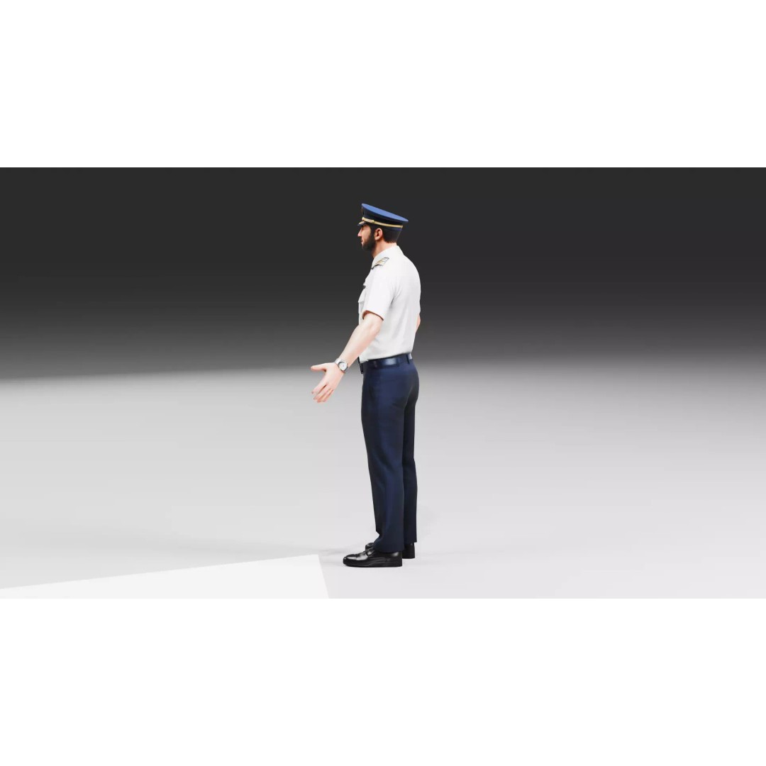 Commercial Airline Pilot Character 3D Model – Low Poly Rigged Game Asset, FBX, OBJ - View 12