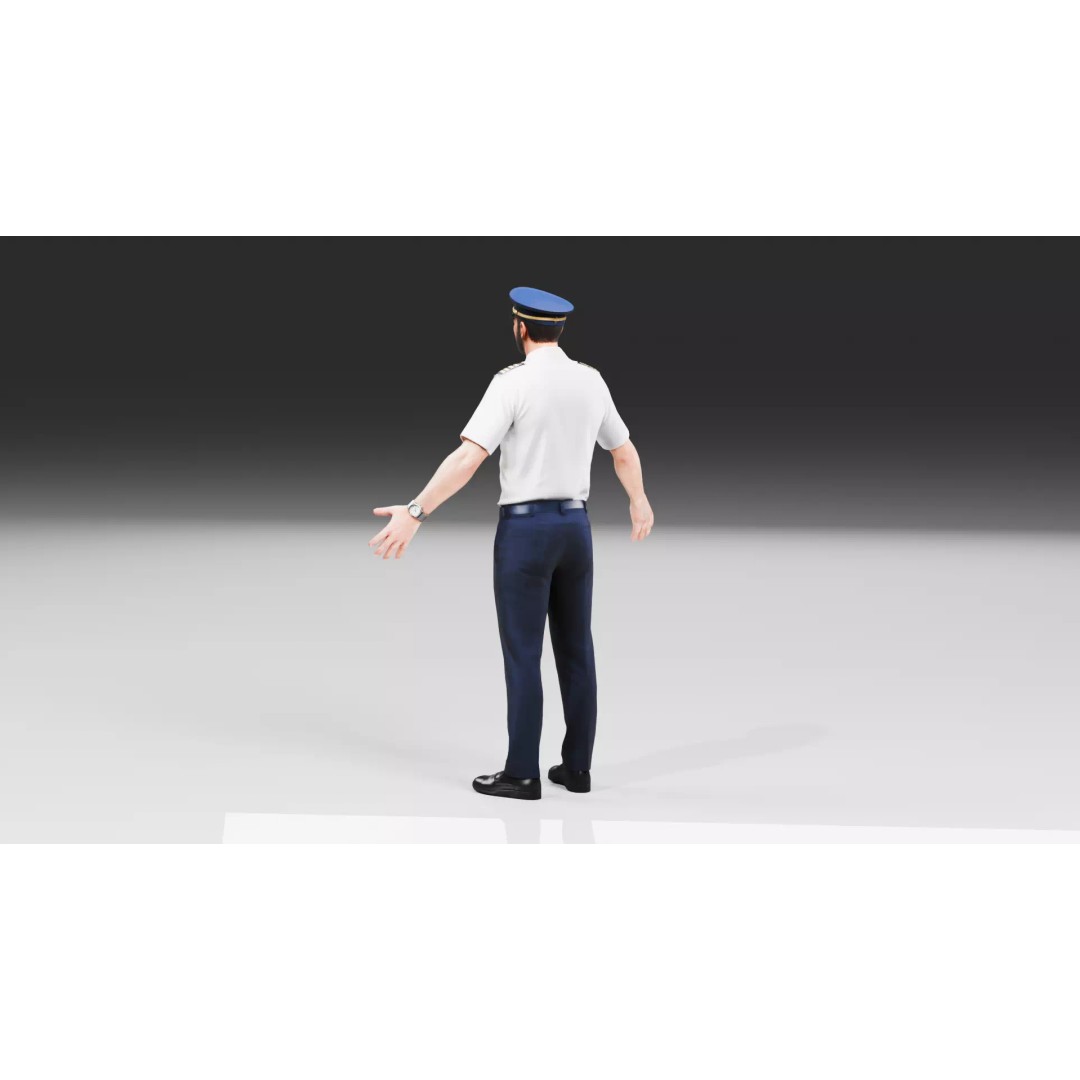 Commercial Airline Pilot Character 3D Model – Low Poly Rigged Game Asset, FBX, OBJ - View 13