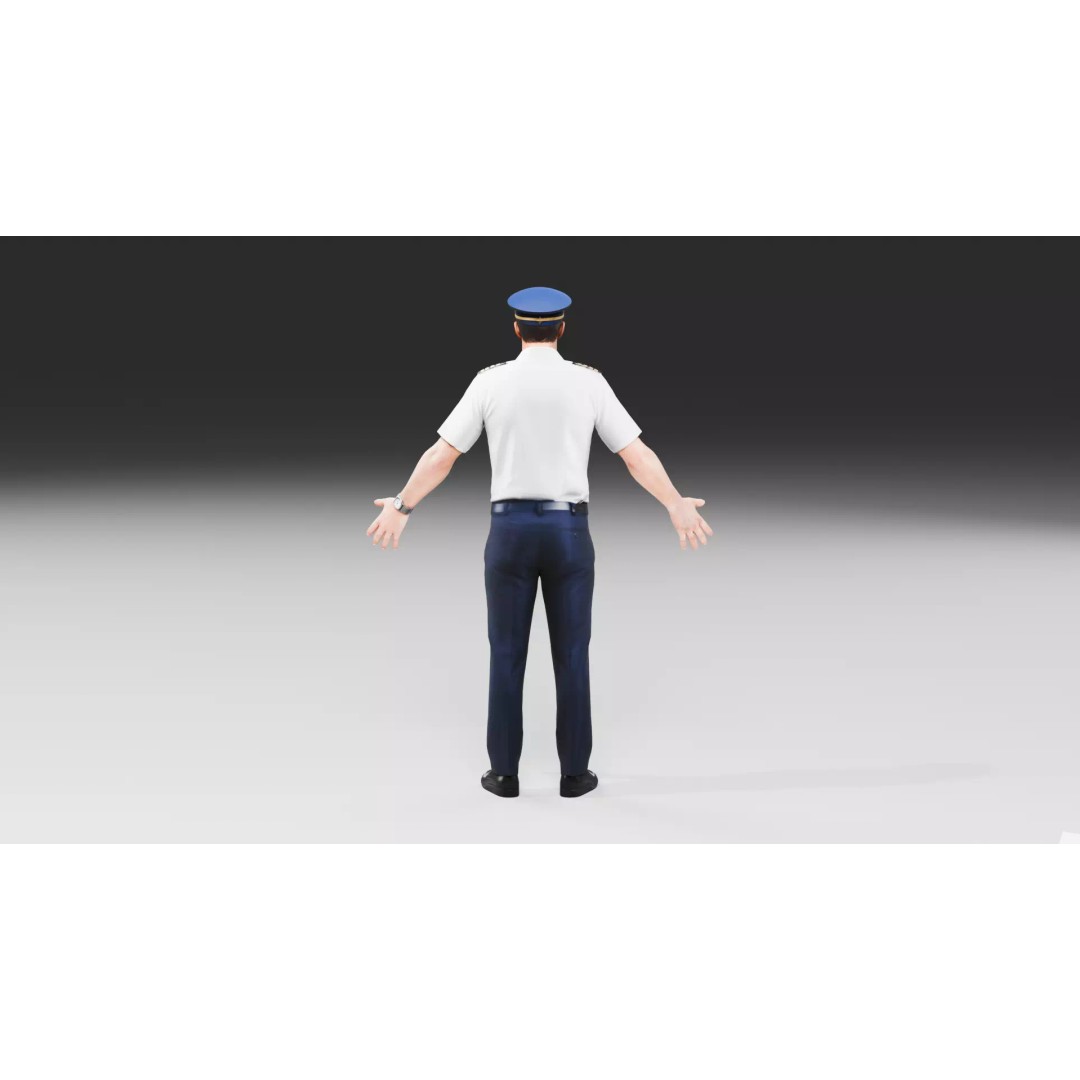 Commercial Airline Pilot Character 3D Model – Low Poly Rigged Game Asset, FBX, OBJ - View 14
