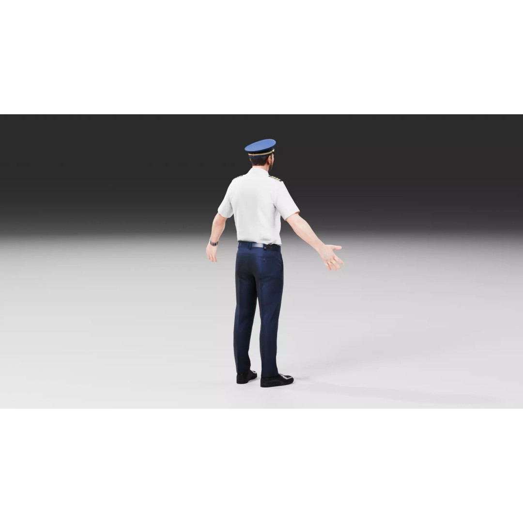 Commercial Airline Pilot Character 3D Model – Low Poly Rigged Game Asset, FBX, OBJ - View 15