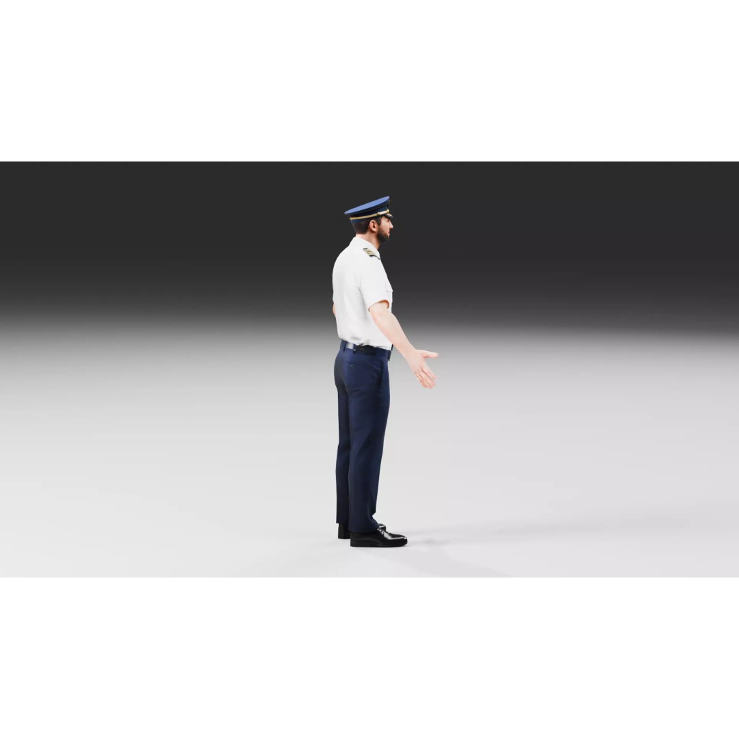 Commercial Airline Pilot Character 3D Model – Low Poly Rigged Game Asset, FBX, OBJ - View 16