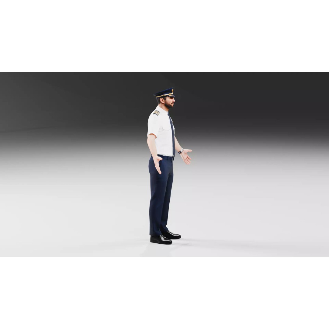 Commercial Airline Pilot Character 3D Model – Low Poly Rigged Game Asset, FBX, OBJ - View 17
