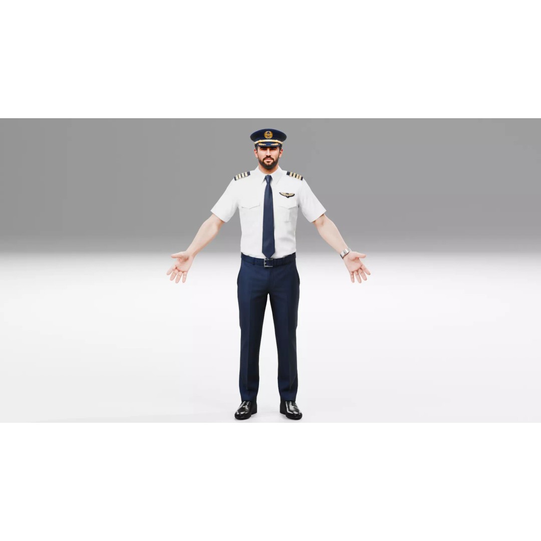 Commercial Airline Pilot Character 3D Model – Low Poly Rigged Game Asset, FBX, OBJ - View 3