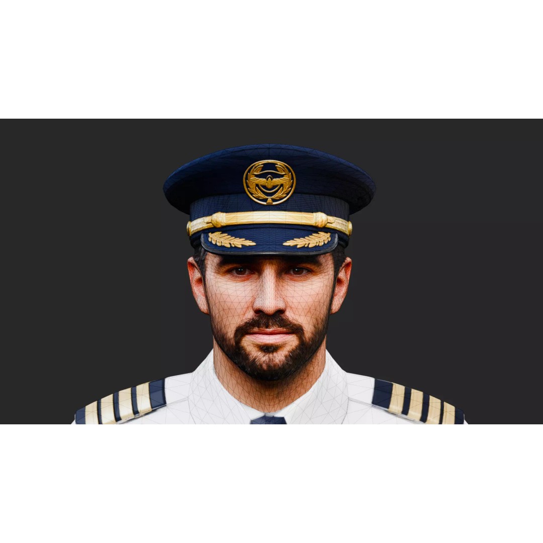 Commercial Airline Pilot Character 3D Model – Low Poly Rigged Game Asset, FBX, OBJ - View 6