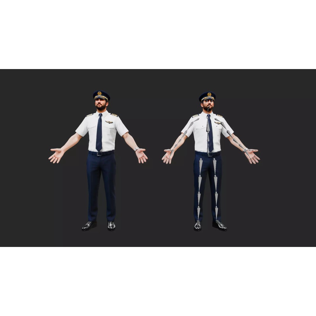 Commercial Airline Pilot Character 3D Model – Low Poly Rigged Game Asset, FBX, OBJ - View 7