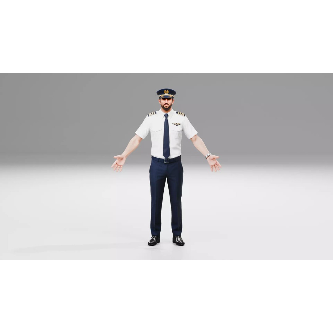Commercial Airline Pilot Character 3D Model – Low Poly Rigged Game Asset, FBX, OBJ - View 9
