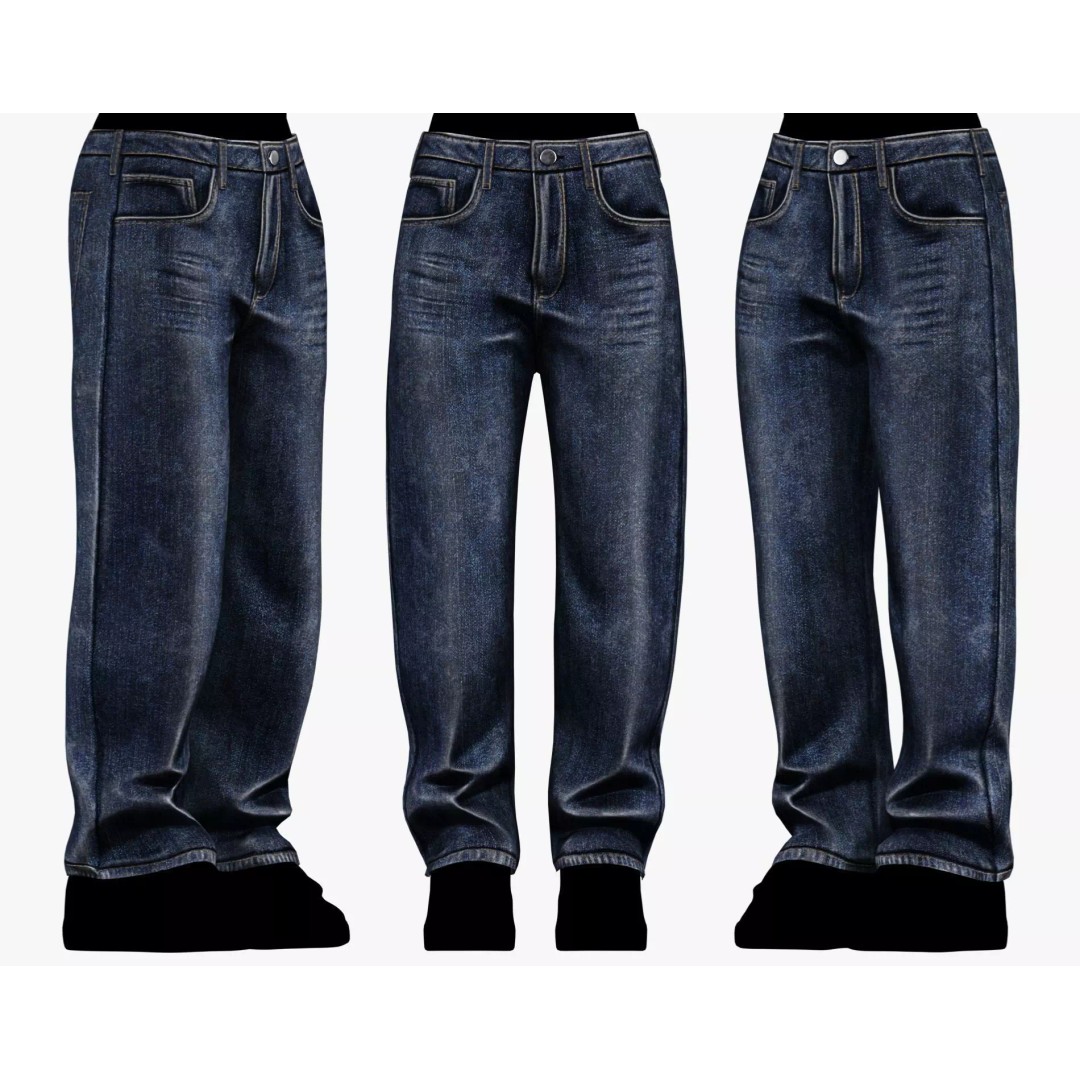 Male Baggy Denim Pants 3D Model – PBR Low Poly Game Asset, FBX - View 3