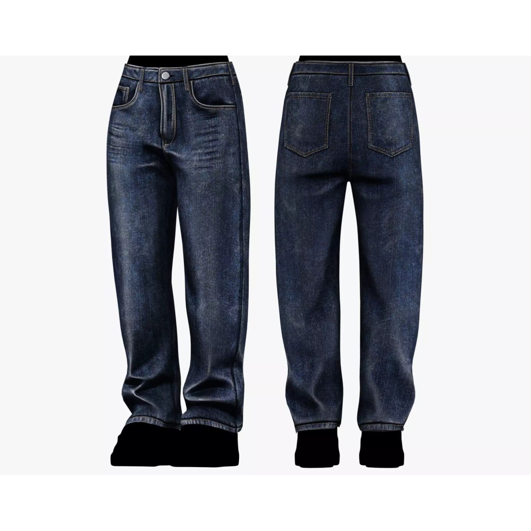 Male Baggy Denim Pants 3D Model – PBR Low Poly Game Asset, FBX - View 6