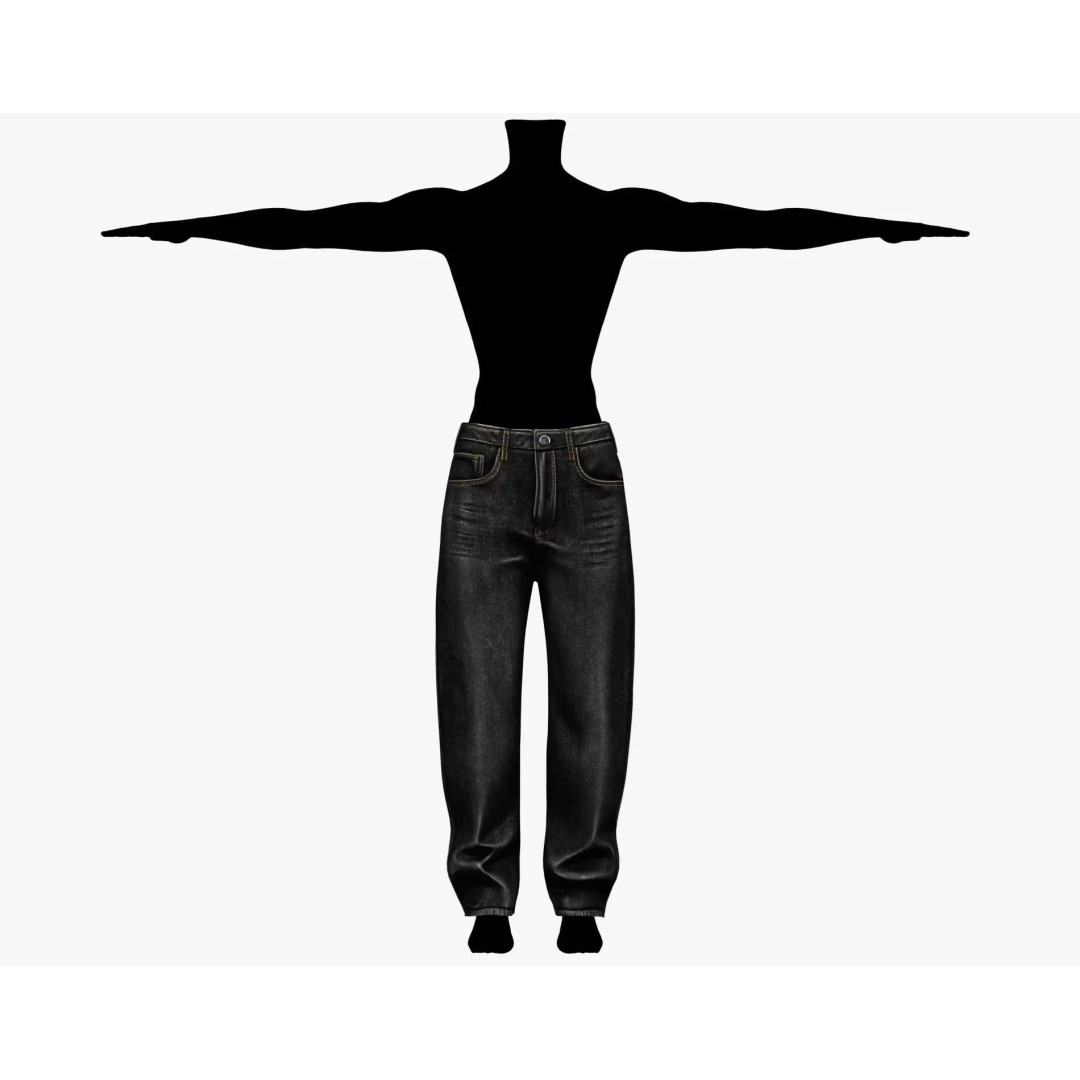 Male Baggy Denim Pants 3D Model – PBR Low Poly Game Asset, FBX - View 9
