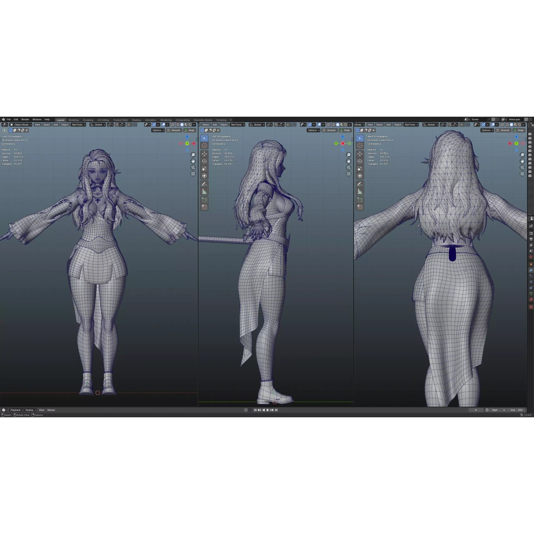 Anime Girl 3D Model – Low Poly Fantasy Character, FBX, Blender